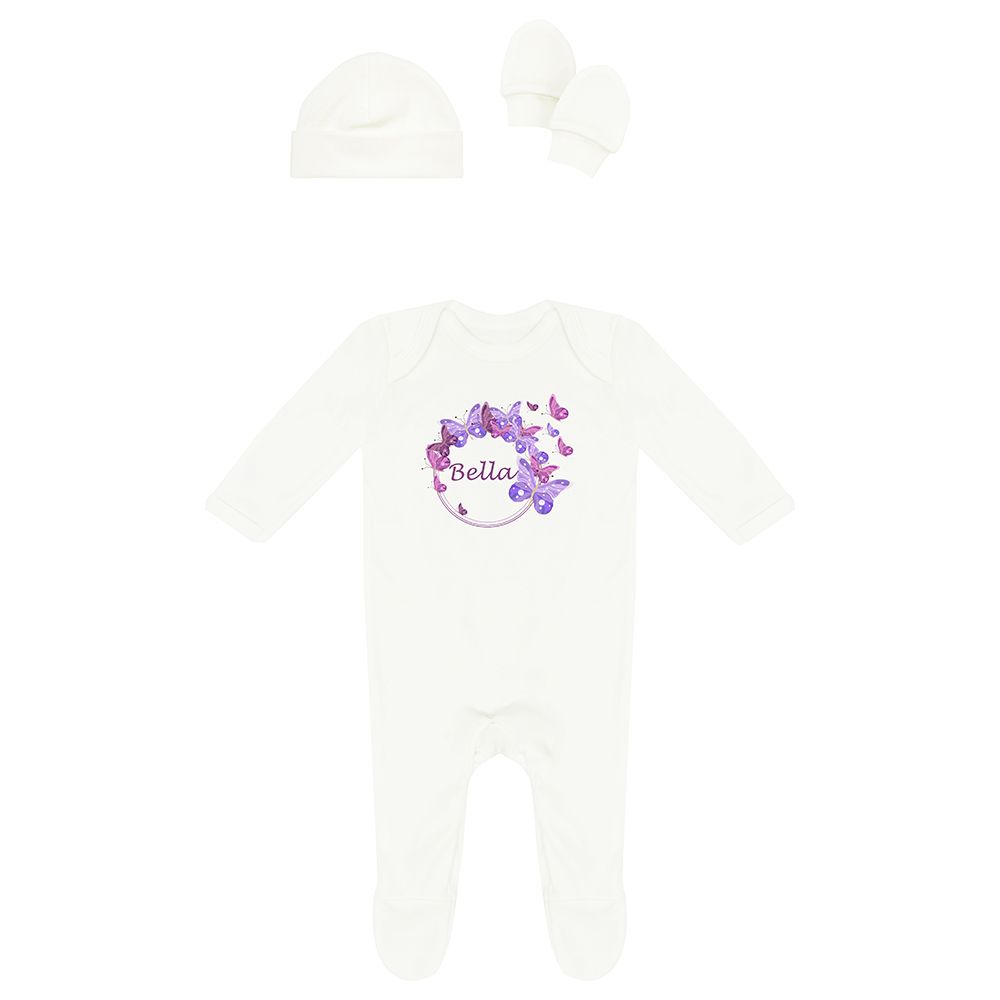 Mini Plum - Butterfly Personalised Newborn Baby Set 3 Pieces