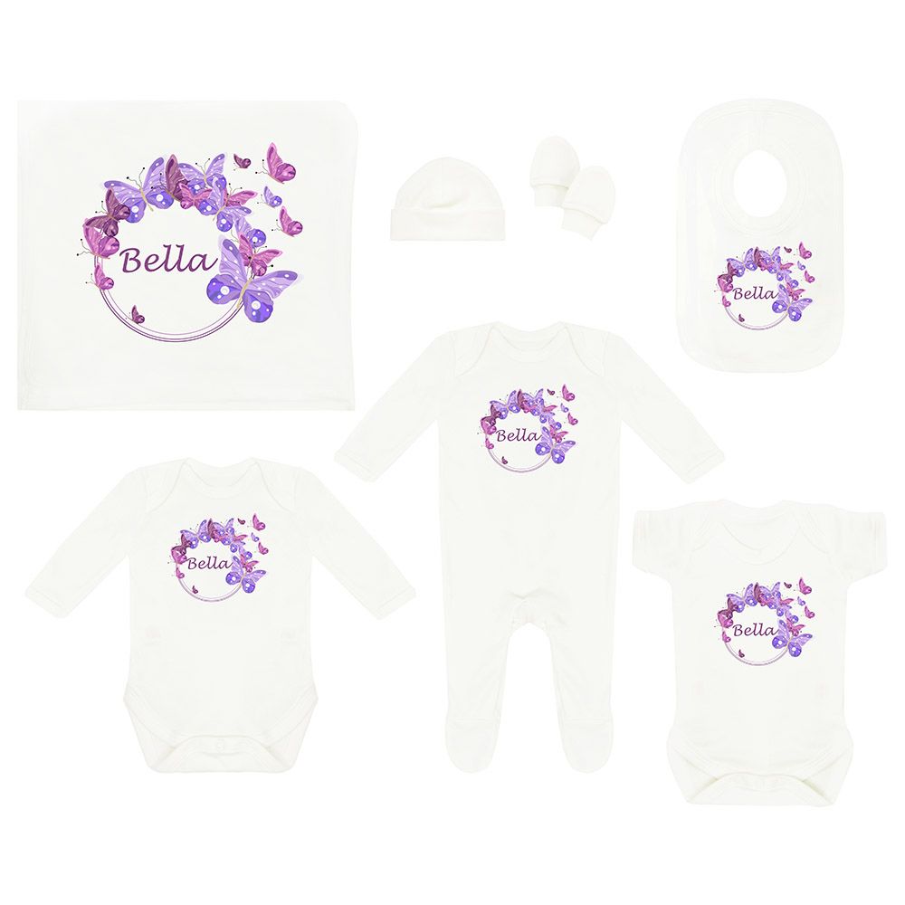 Mini Plum - Butterfly Personalised Newborn Baby Set 7 Pieces