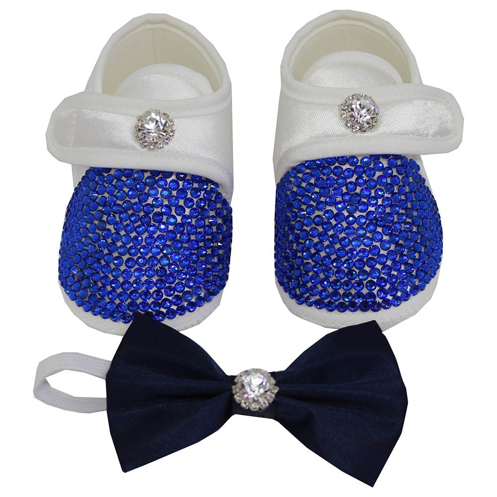 Mini Plum - Crystal Shoes And Bow Tie Set - Royal Blue