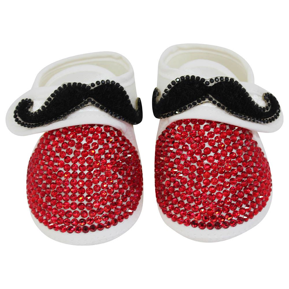 Mini Plum - Mustache Shoes And Bow Tie Set - Red