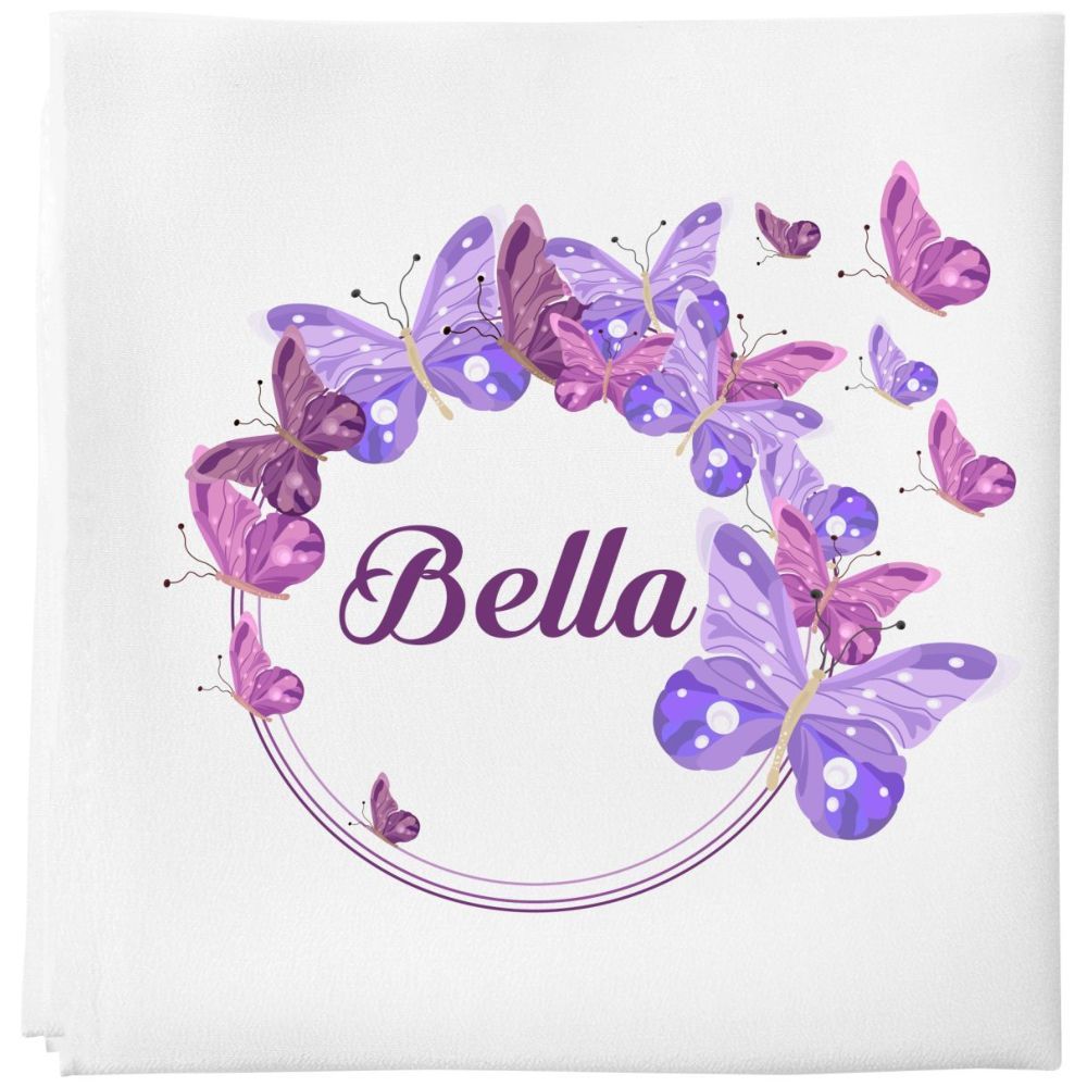 Mini Plum - Personalised Butterflies Baby Blanket - White