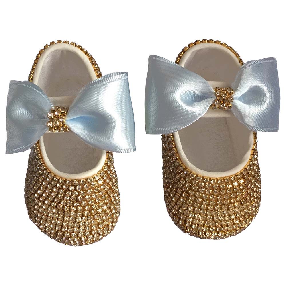 Mini Plum - Swarovski Crystals Shoes With Bow - Gold