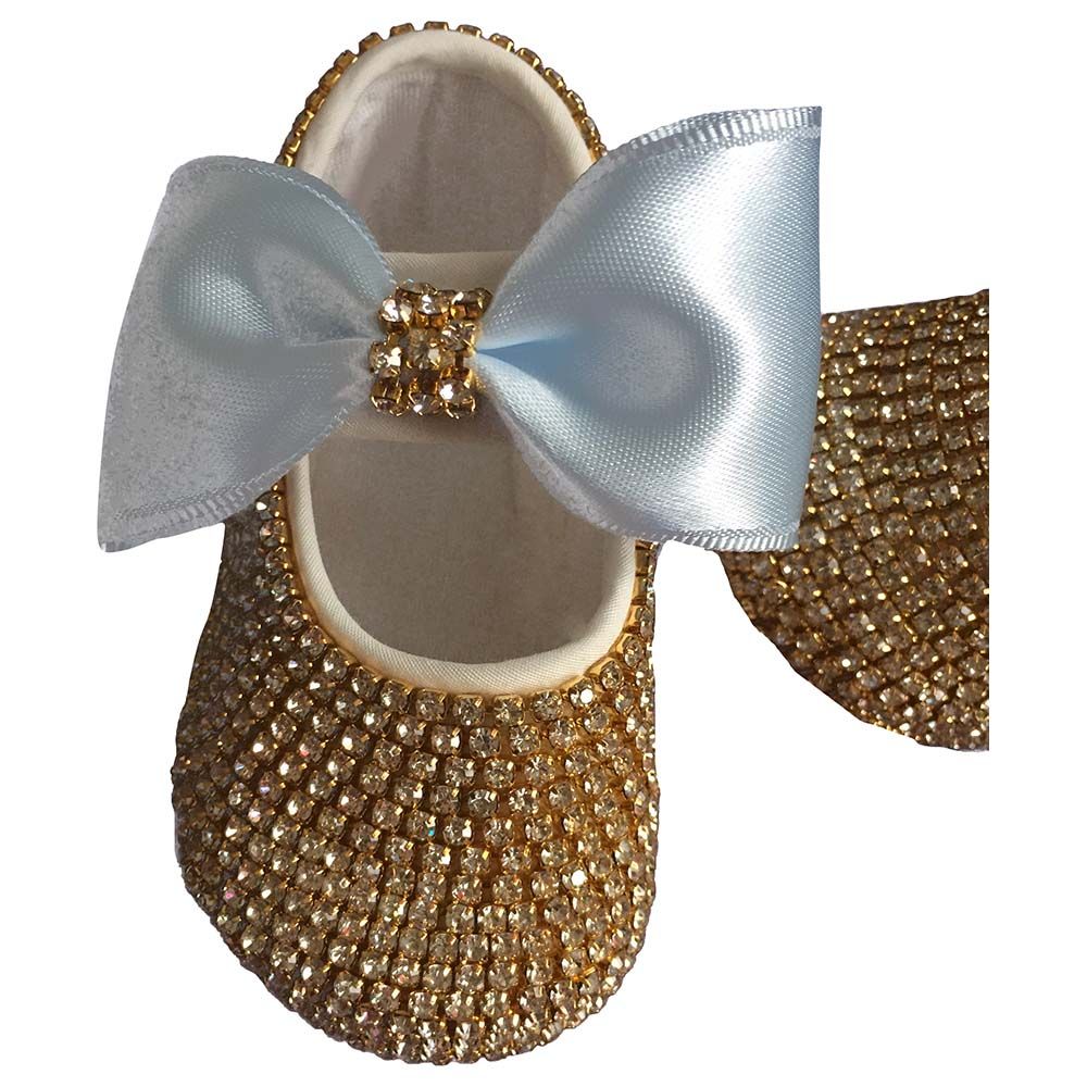 Mini Plum - Swarovski Crystals Shoes With Bow - Gold