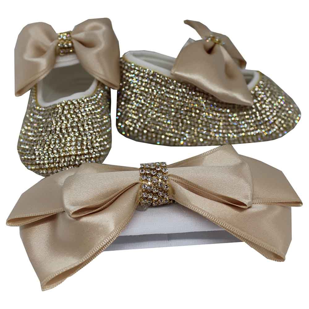 Mini Plum - Swarovski Crystals Shoes With Bow - Beige