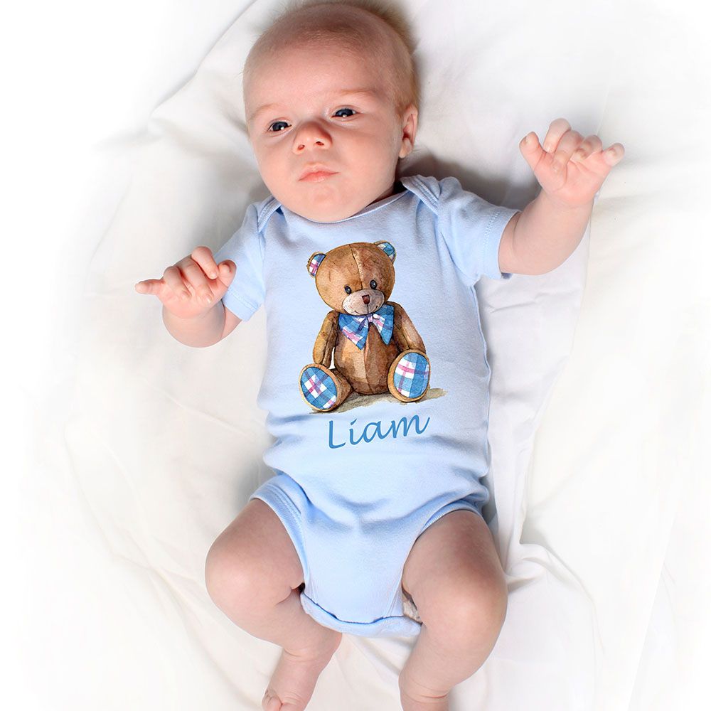 Mini Plum - Personalised Teddy Bodysuit - Blue