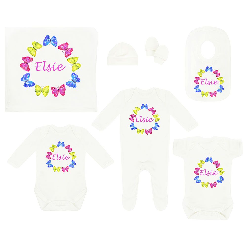 Mini Plum - Personalised Newborn Butterfly Baby Set 7pcs