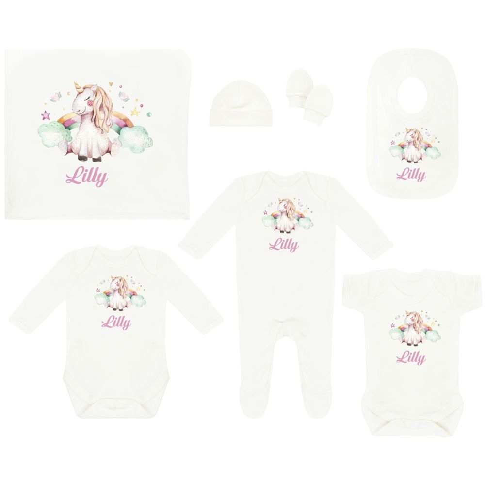 Mini Plum - Personalized Unicorn 7pc-Set - White