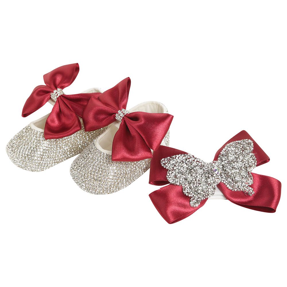 Mini Plum - Swarovski Crystals Shoes With Headband - Red