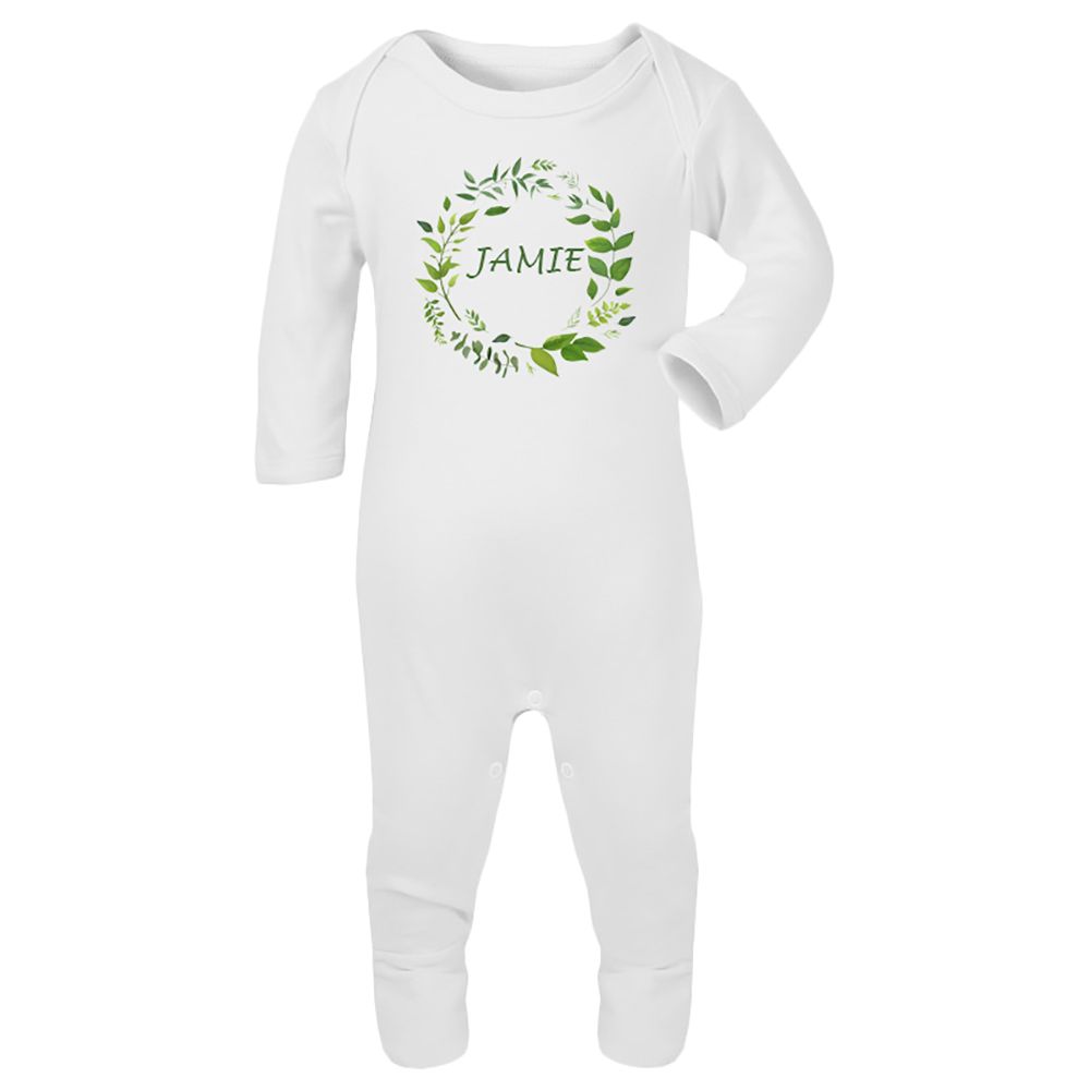 Mini Plum - Personalised Baby Sleepsuit- Forest