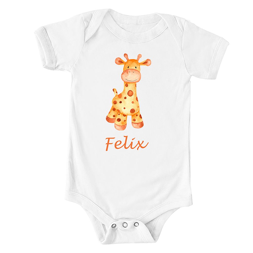 Mini Plum - Giraffe Personalized Onesie - White