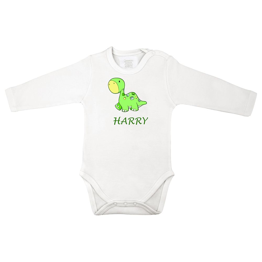 Mini Plum - Green Dino Personalized Baby Bodysuit