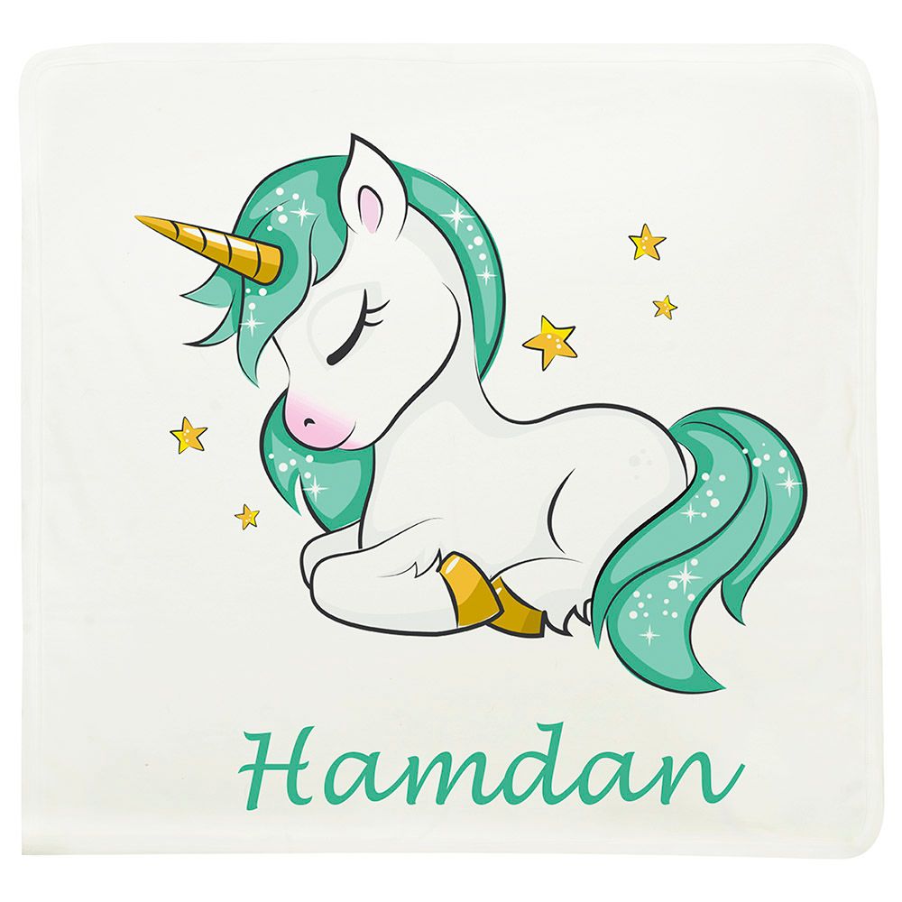 Mini Plum - Personalized Unicorn Blanket - White