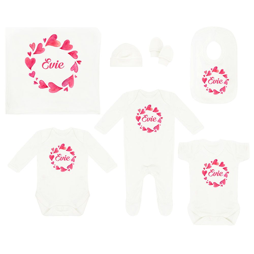 Mini Plum - Personalised Newborn Heart Baby Set 7pcs