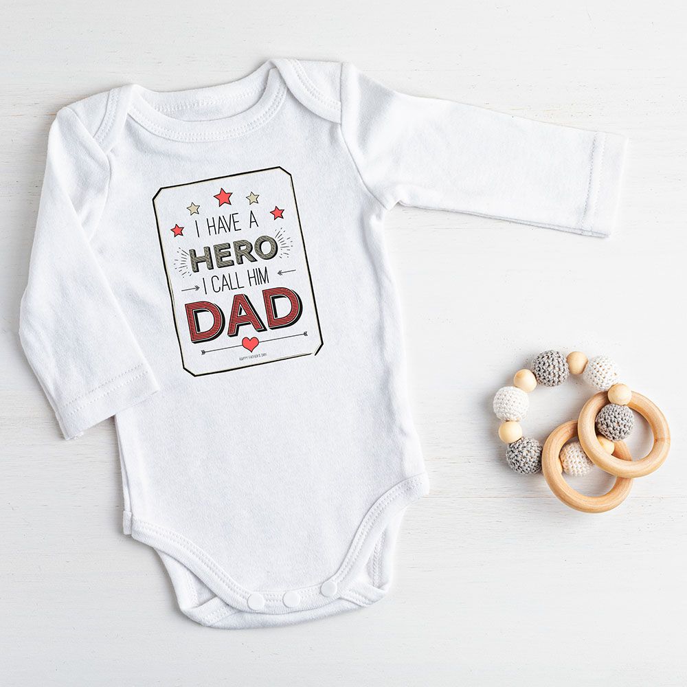 Mini Plum - I Have A Hero Fathers Day Baby T-shirt - White