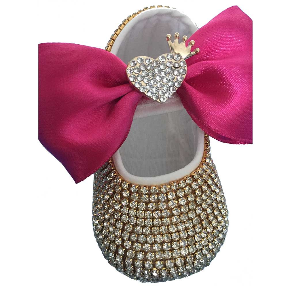 Mini Plum - Girls Crystal Pink Bow Shoes And Headband