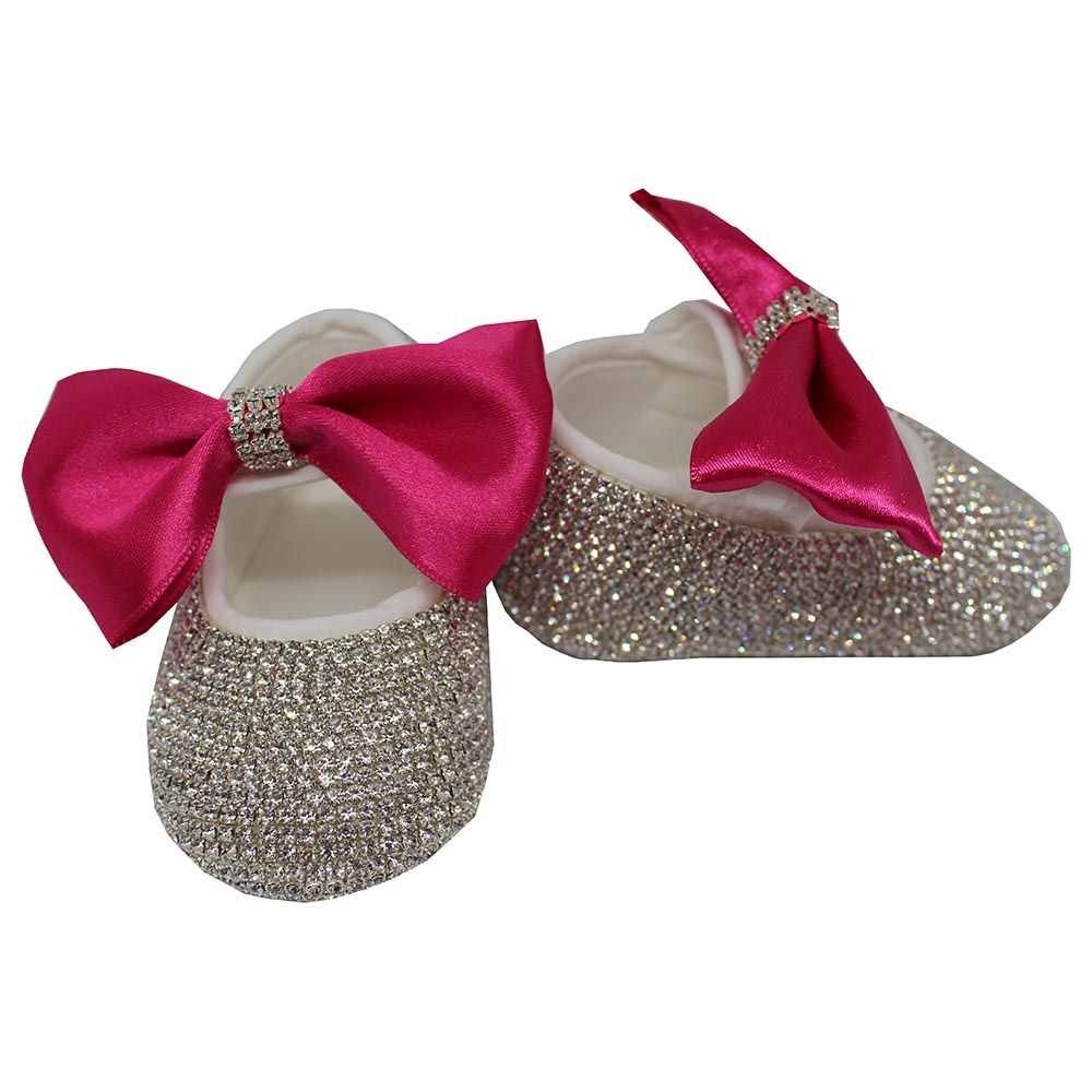 Mini Plum - Swarovski Shoes And Hairband Set-Hot Pink