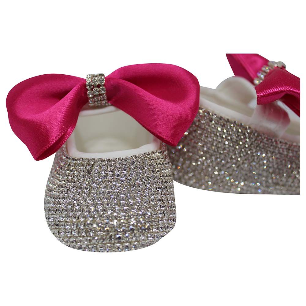 Mini Plum - Swarovski Shoes And Hairband Set-Hot Pink