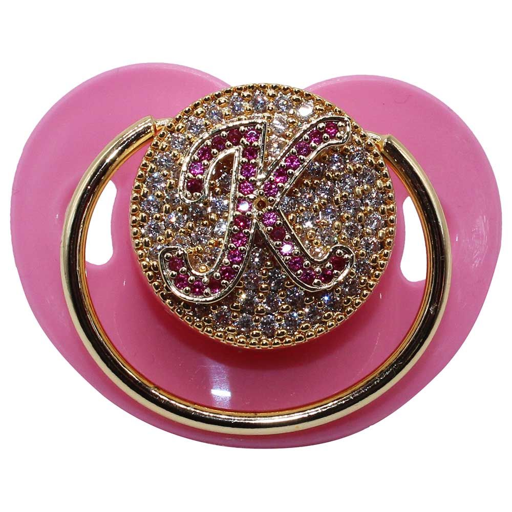 Mini Plum - Personalised Initial Gold Pacifier - Pink