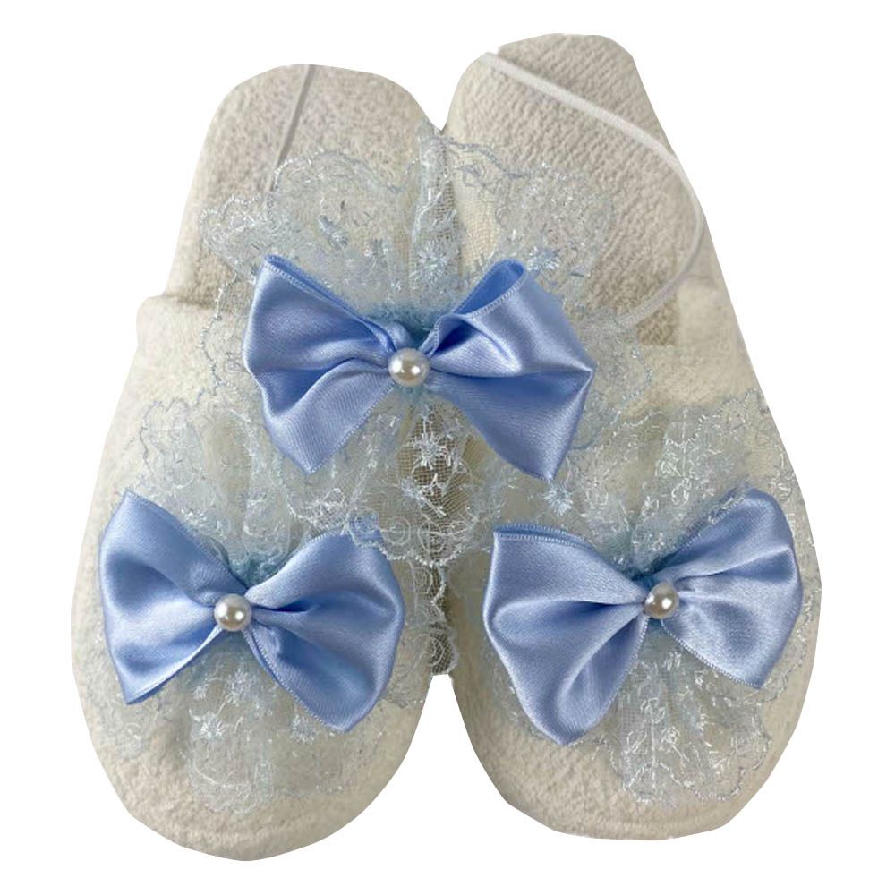 Mini Plum - Baby Shower Headband & Slippers w/ Bow - Blue