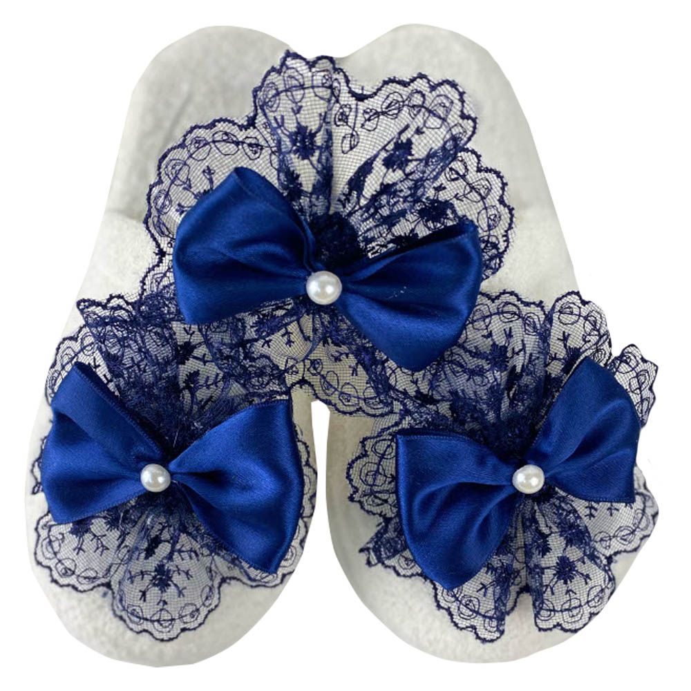 Mini Plum - Baby Shower Headband & Slippers w/ Bow - Navy