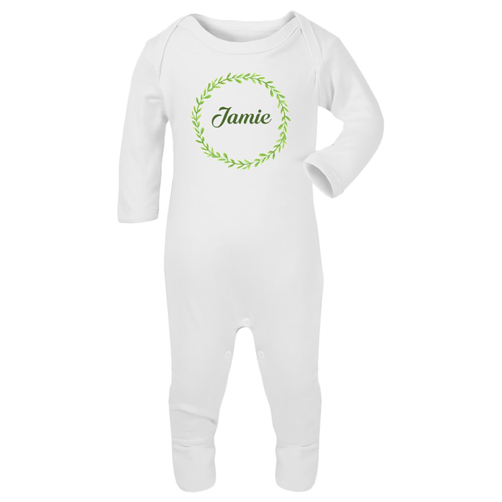 Mini Plum - Personalised Baby Sleepsuit- Leaves