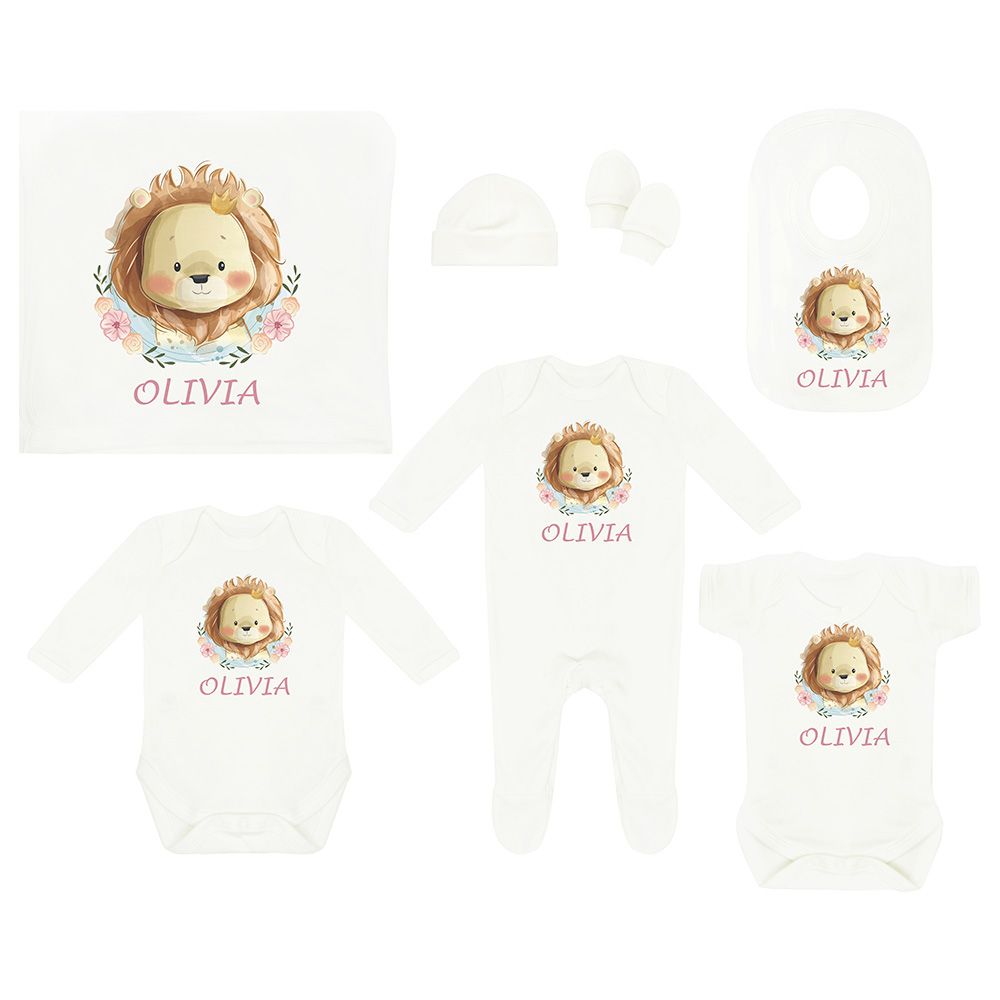 Mini Plum - Lion Personalised Newborn Baby Set 7 Pieces