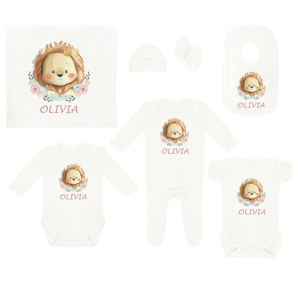 Mini Plum - Personalised Newborn Lion Baby Set 7pcs