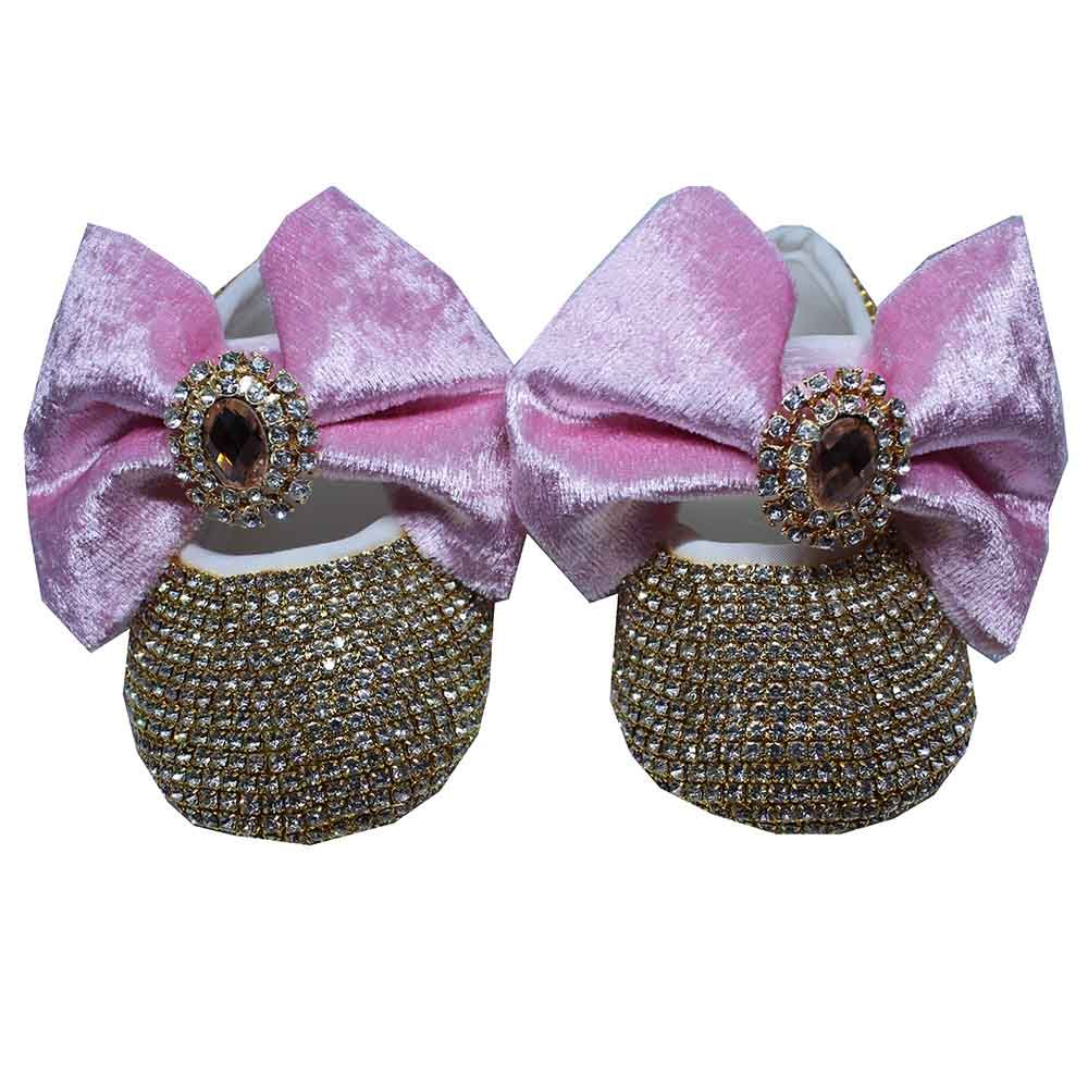 Mini Plum - Crystal Pink Bow Shoes And Headband Pink