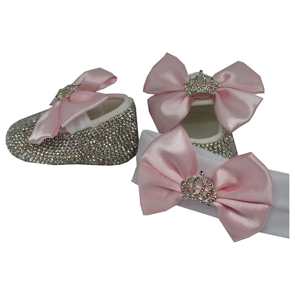 Mini Plum - Crystals Crown Charm Shoes & Headband Set