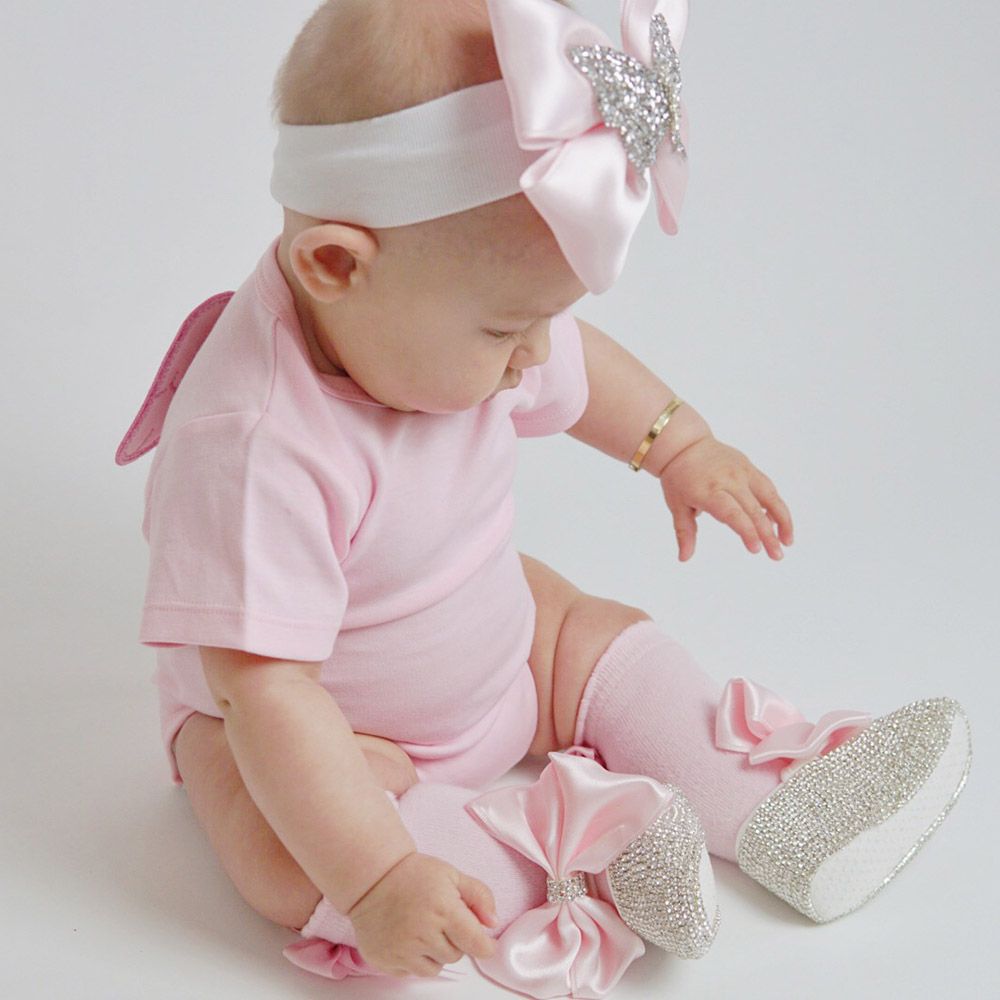 Mini Plum - Crystals Bling Shoes And Headband - Pink