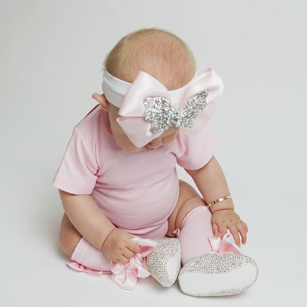 Mini Plum - Crystals Bling Shoes And Headband - Pink