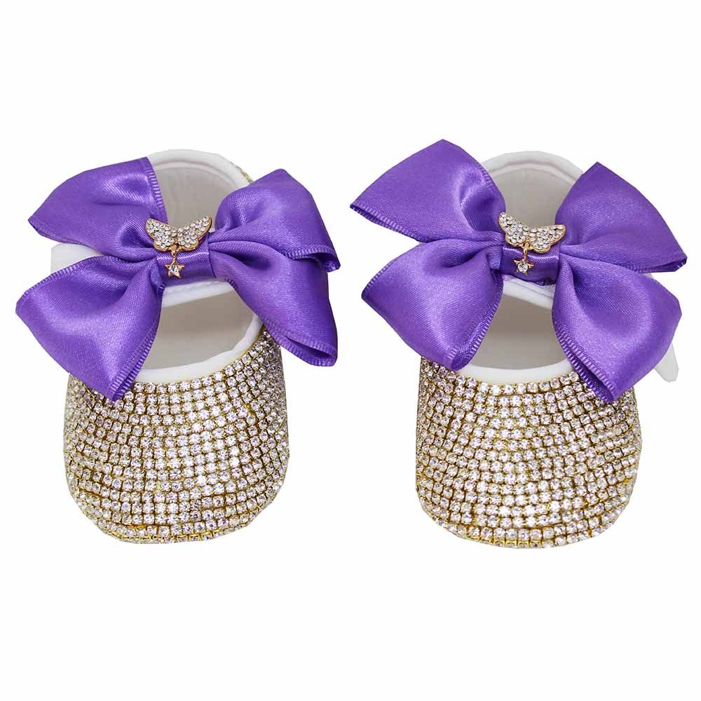 Mini Plum - Girls Crystal Shoes And Headband Purple