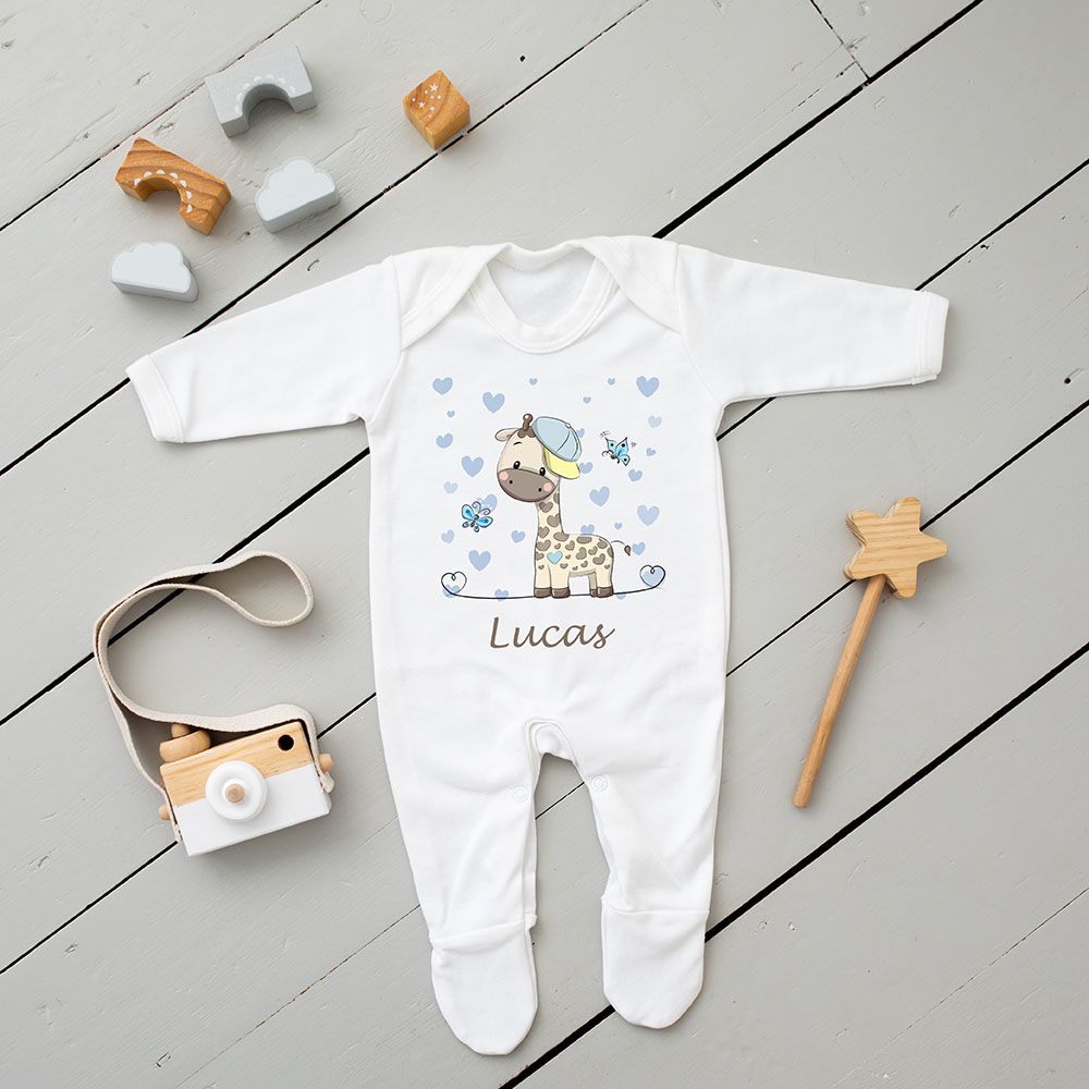 Mini Plum - 7pc-Set - Personalised Baby Giraffe Outfit - White