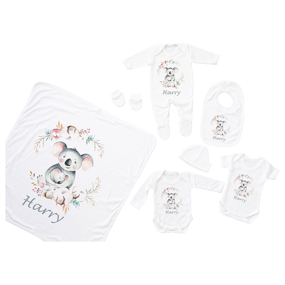 Mini Plum - 7pc-Set - Personalised Koala Outfit - White