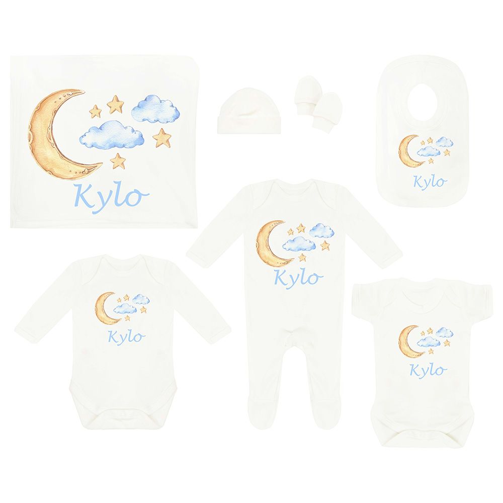 Mini Plum - 7pc-Set - Personalised Moon Outfit - White