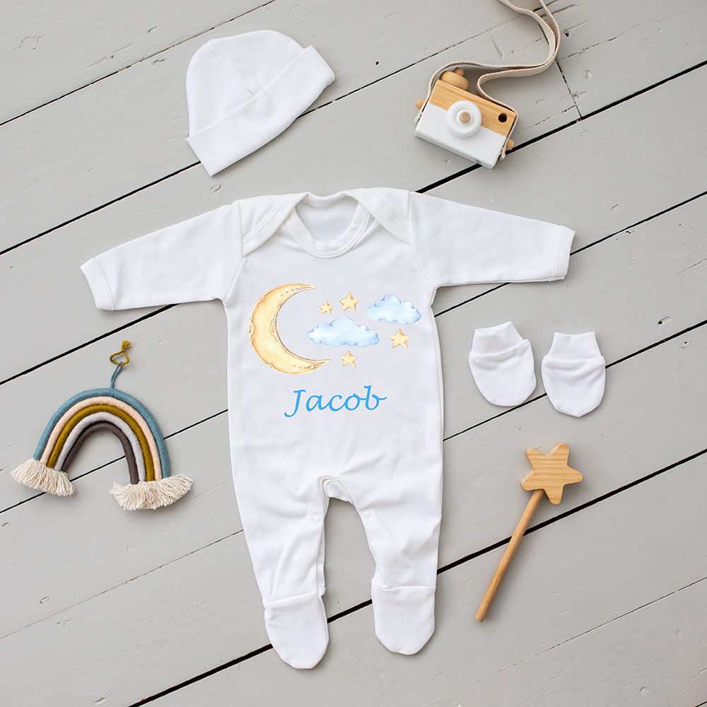 Mini Plum - 7pc-Set - Personalised Moon Outfit - White