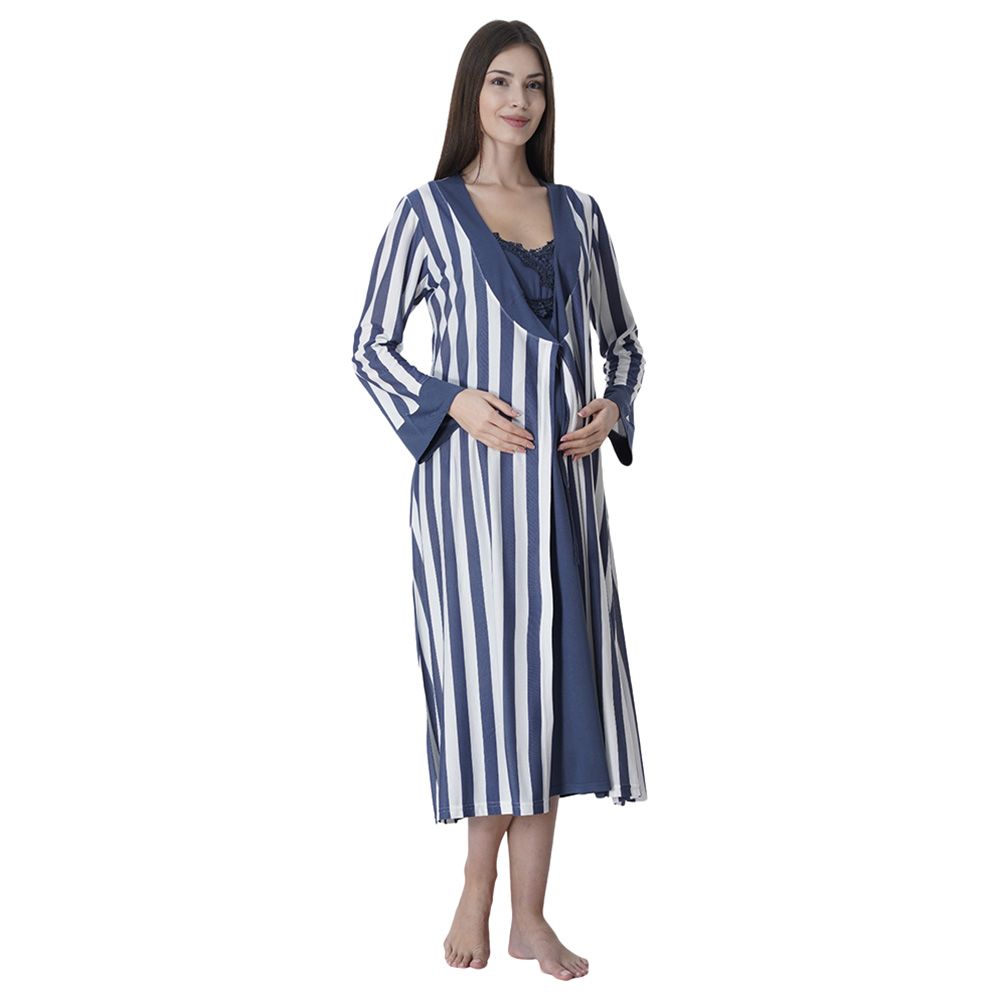 Mini Plum - 2pc-Set - Maternity Nightwear W/ Stripes - Blue