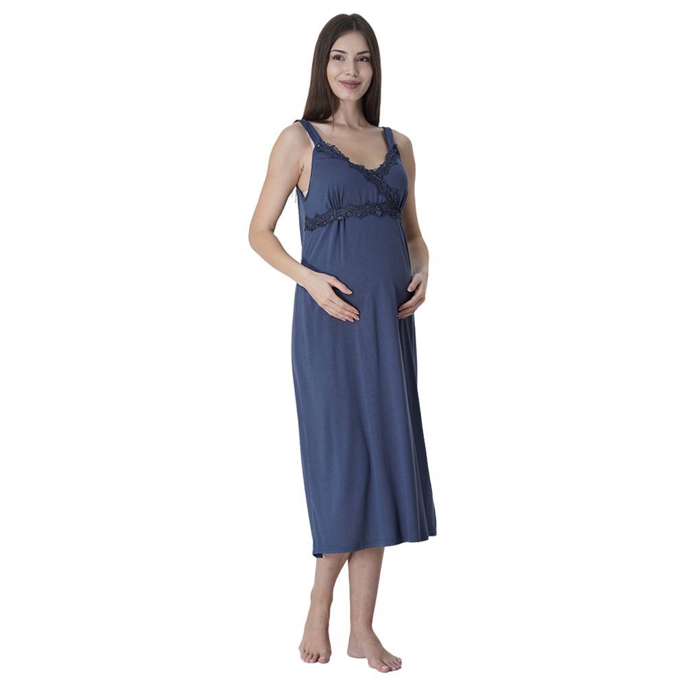 Mini Plum - 2pc-Set - Maternity Nightwear W/ Stripes - Blue