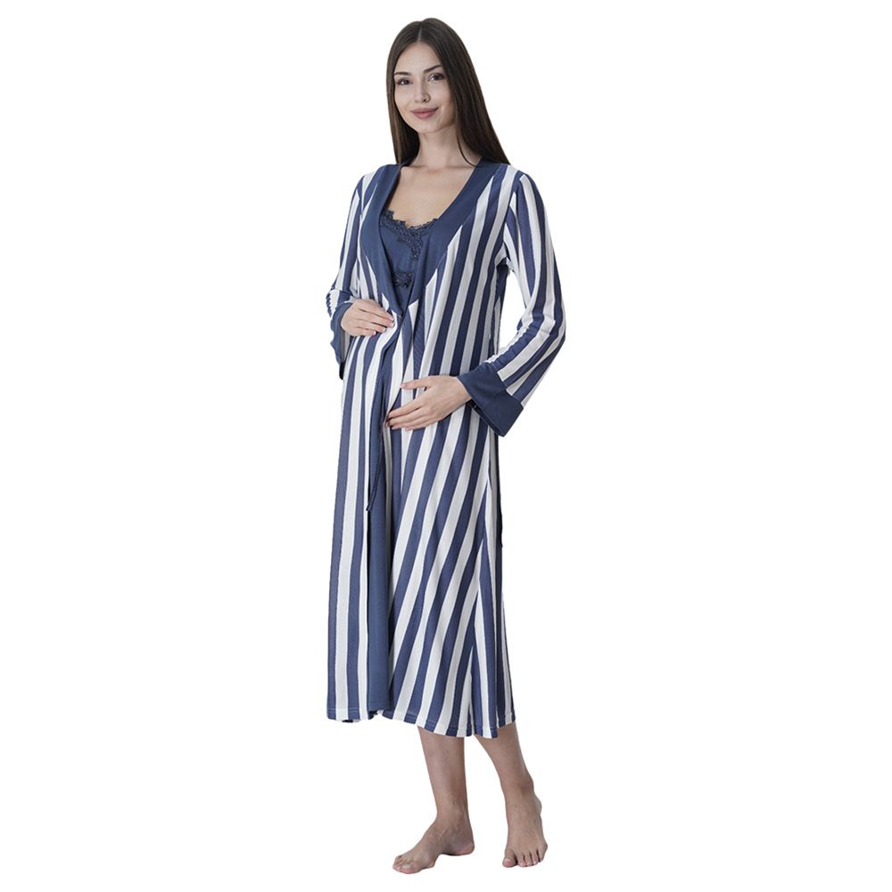 Mini Plum - 2pc-Set - Maternity Nightwear W/ Stripes - Blue