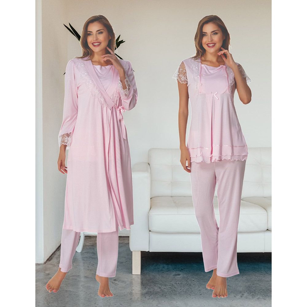 Mini Plum - 3pc-Set - Lace Maternity Pjyamas - Pink