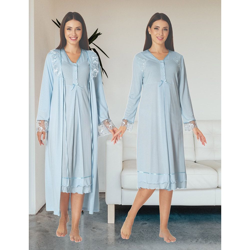 Mini Plum - 2pc-Set - Maternity Nightwear W/ Lace Details - Blue