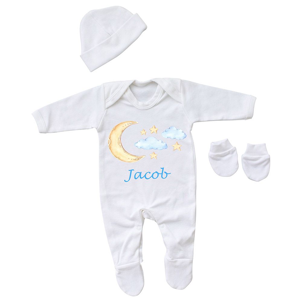 Mini Plum - 3pc-Set - Personalised Moon Outfit - White