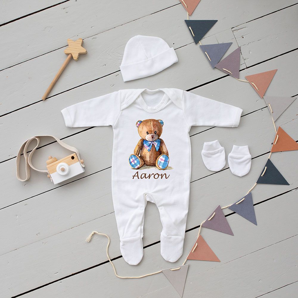 Mini Plum - 3pc-Set - Personalised Bear Outfit - White