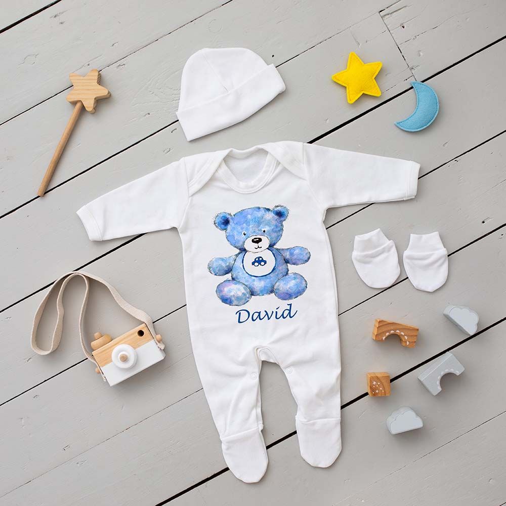 Mini Plum - 3pc-Set - Personalised Teddy Outfit - White