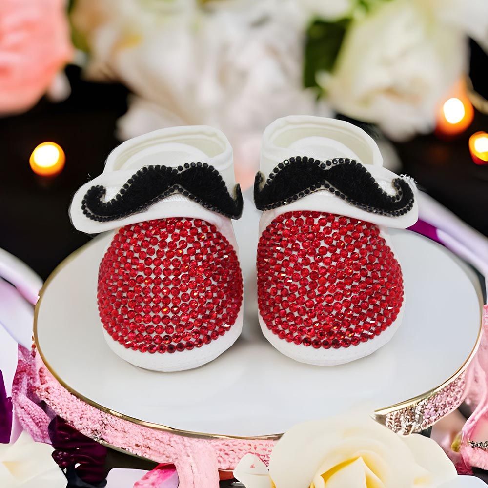 Mini Plum - Personalised Baby Shoes & Bow Tie - White/Red