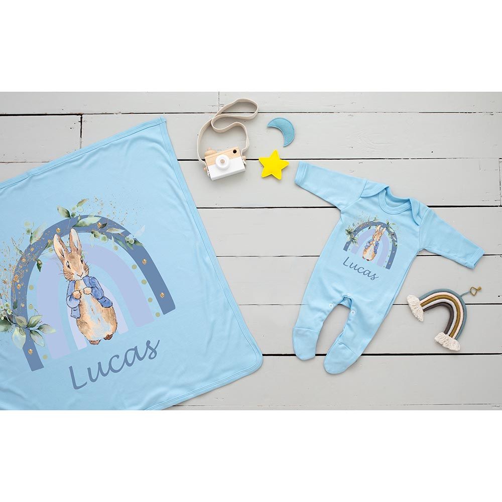 Mini Plum - 2pc-Set - Personalised Bunny Baby Gift Set - Blue