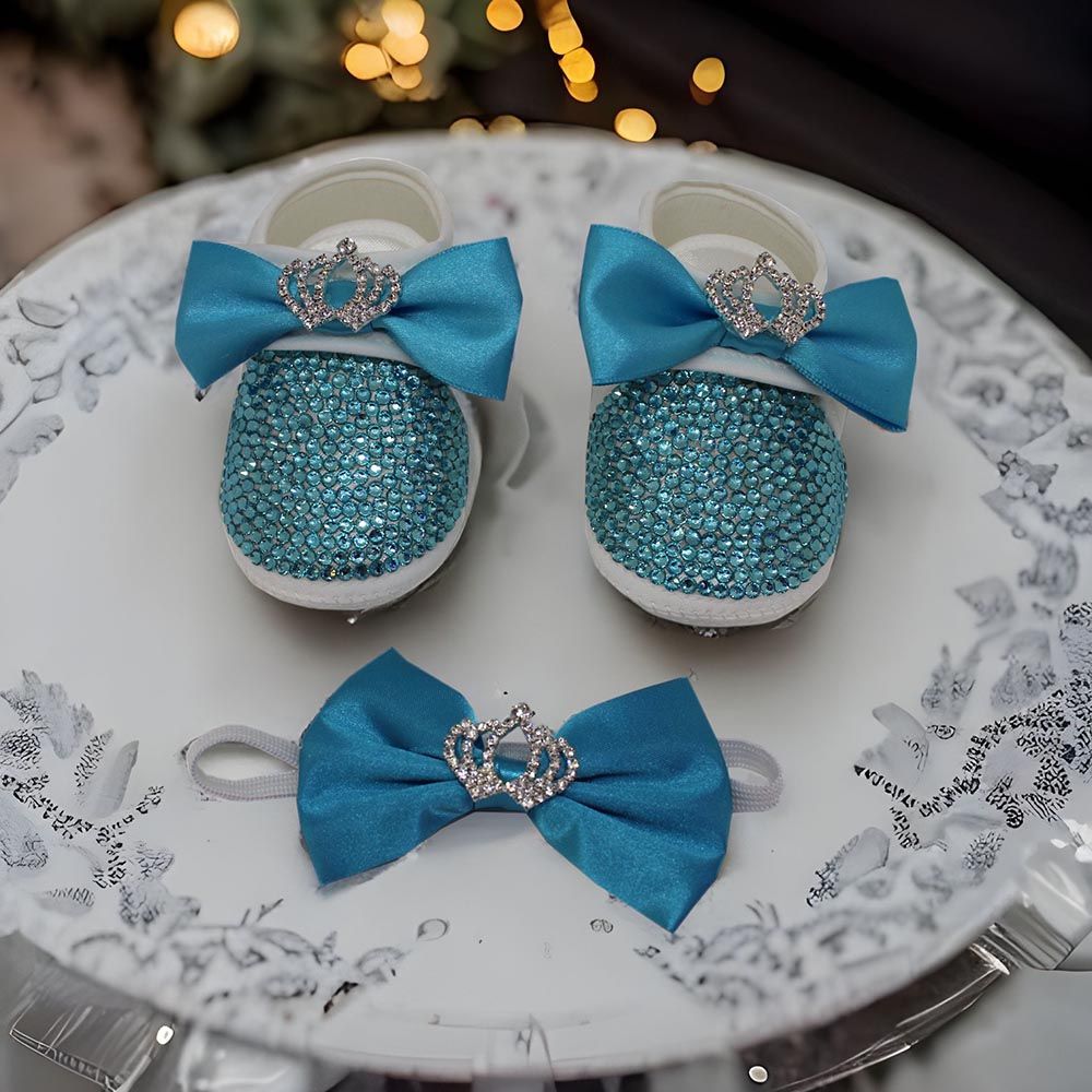 Mini Plum - Personalised Baby Shoes & Bow Tie - Bright Blue