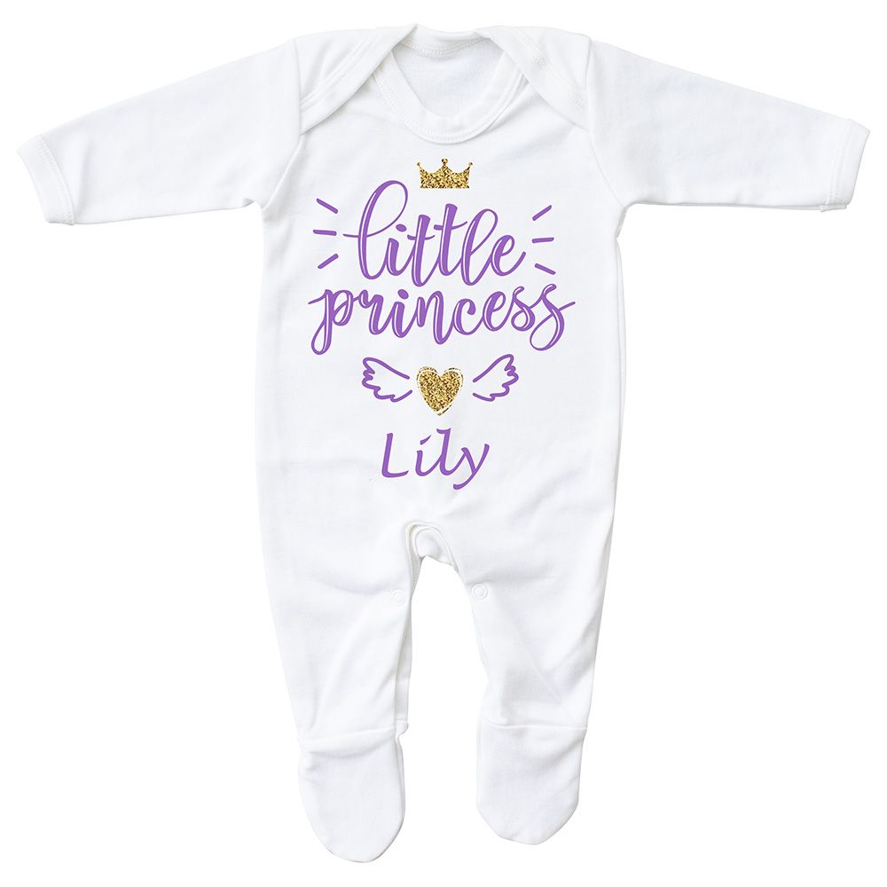 Mini Plum - Personalised Little Princess Baby Grow - White