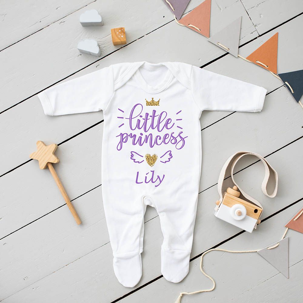 Mini Plum - Personalised Little Princess Baby Grow - White