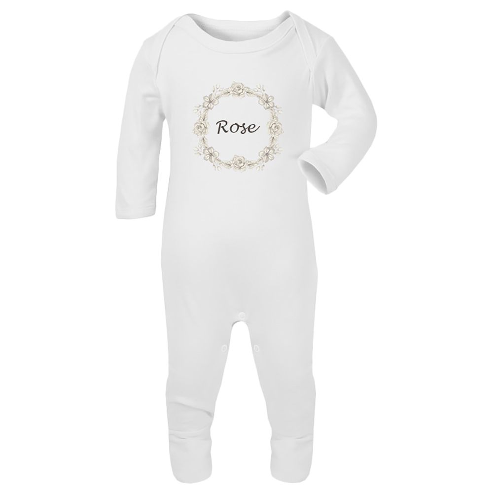 Mini Plum - Personalised Baby Sleepsuit- Roses